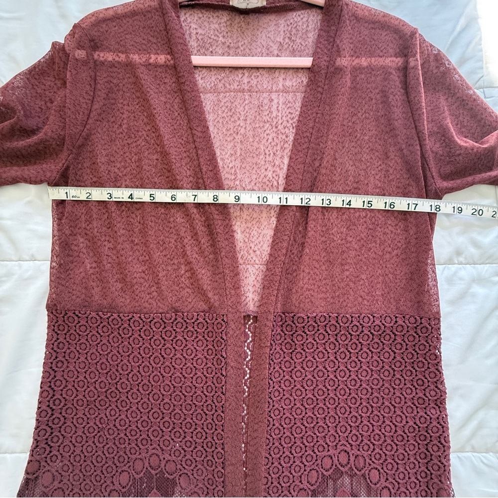 Ember Burgundy Lace Longline Duster Cardigan Size M - Picture 6 of 9